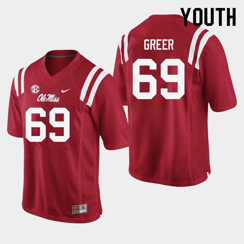 Youth #69 Jack Greer Ole Miss Rebels College Football Jerseys Sale-Red